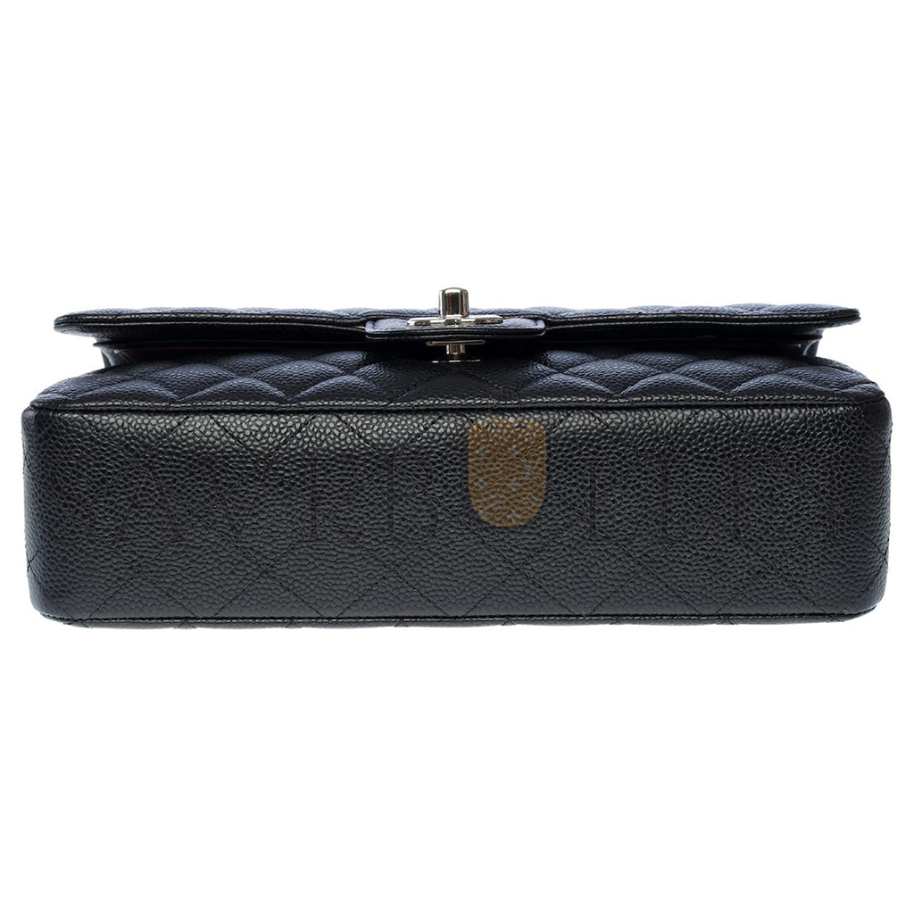CHANEL MASTER CLASSIC FLAP MEDIUM BLACK COWHIDE CAVIAR SILVER BUCKLE A01112 (25.5*15.5*6.5cm)